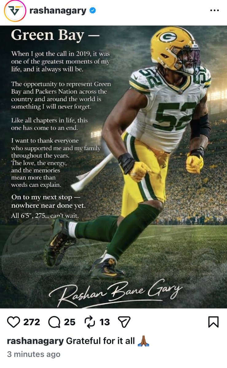 Former First-Round Pick Rashan Gary Shocks Fans With Emotional Team Farewell