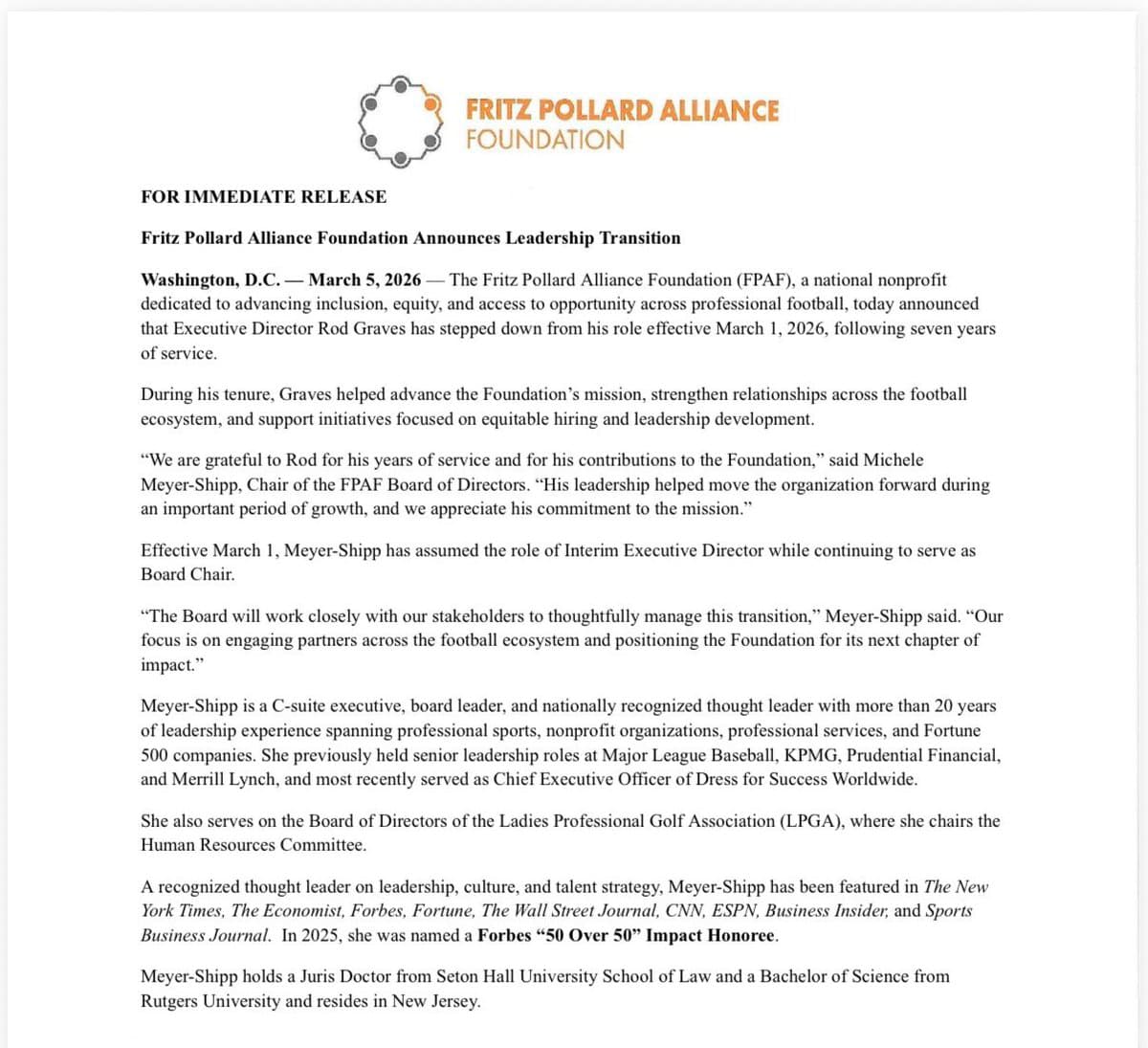 NFL Executive Rod Graves Abruptly Resigns From Top Leadership Position