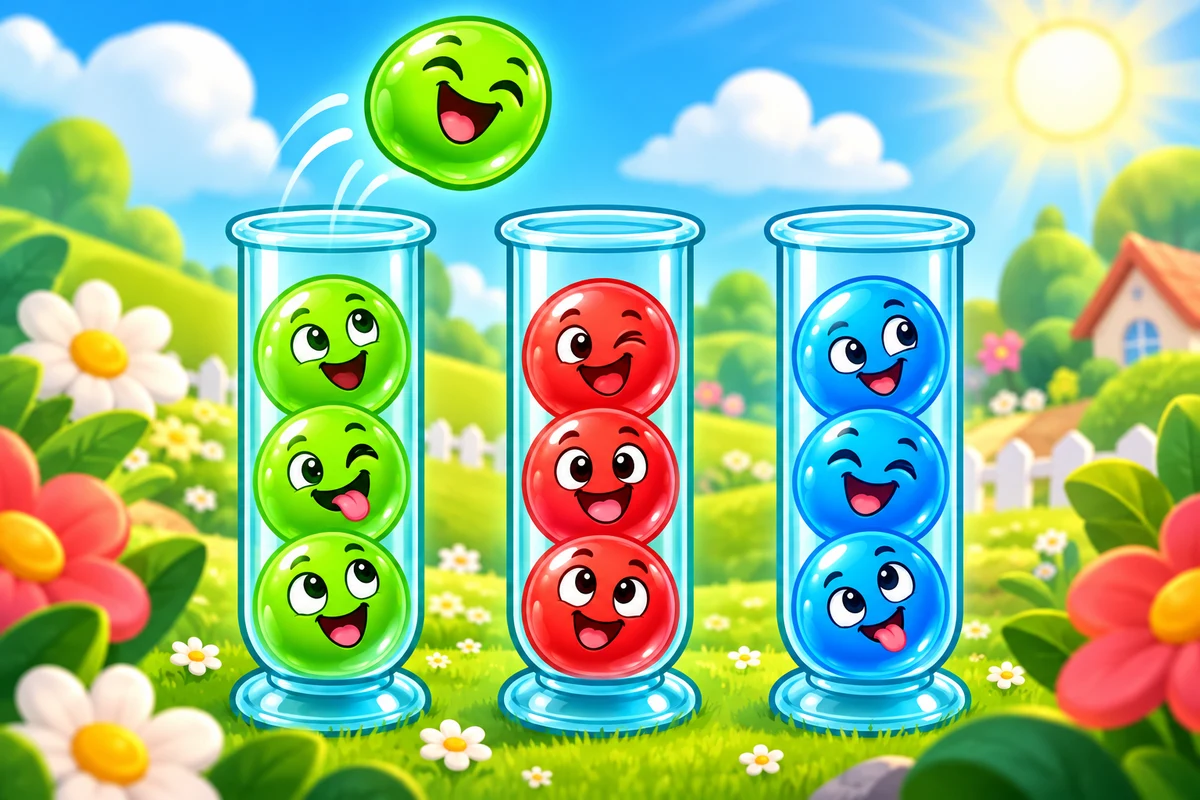Smiling colorful bubbles in glass tubes in a sunny garden